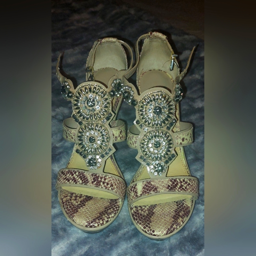 Gianni Bini Leather Snake Skin Wedge Sandals